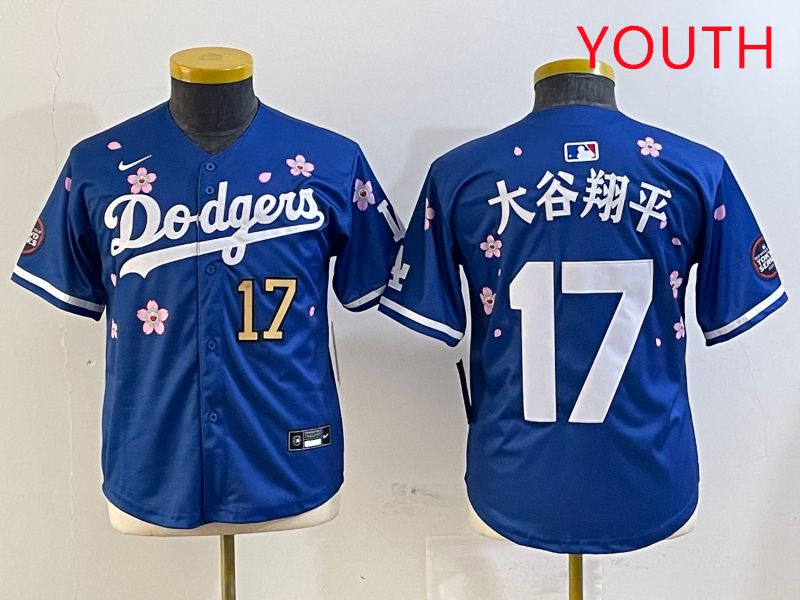 Youth Los Angeles Dodgers #17 Ohtani Blue Sakura Edition 2025 Nike MLB Jersey style 17
